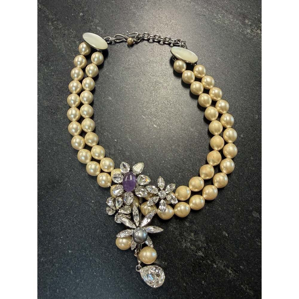 AS-IS Vintage Philippe Ferrandis Paris Pearl Crystal Statement Necklace - READ